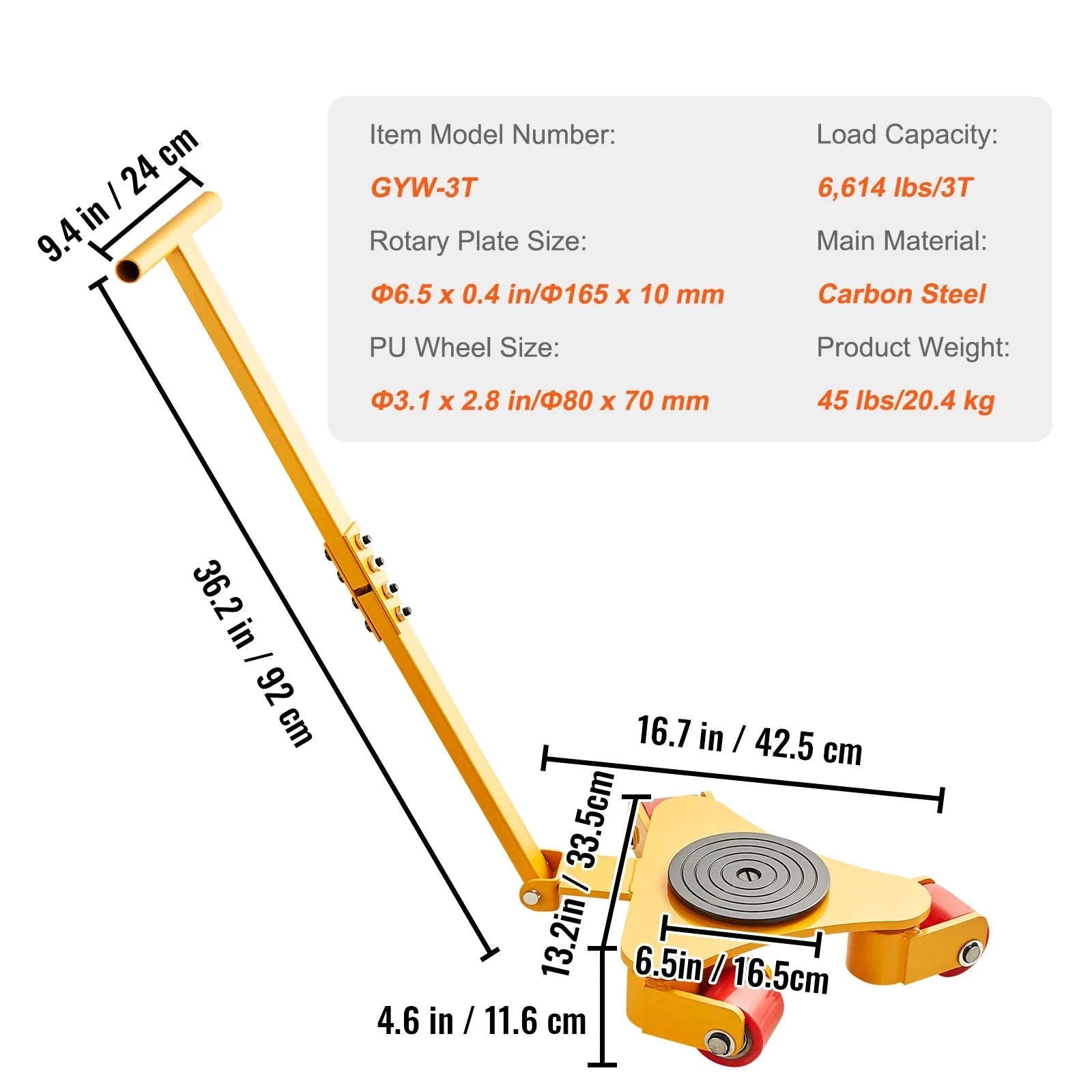 SucceBuy Machinery Skate Dolly Industrial Heavy Duty Mover with Handle 360° Swivel Wheels Non-Slip Cap for Warehouse Workshop-A 1pc / CZECH REPUBLIC