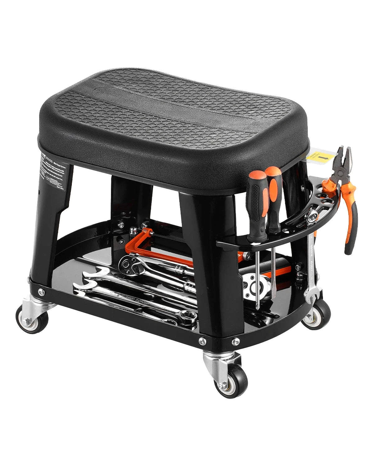 SucceBuy Mechanic Stool 300lbs Garage Seat with Wheels 360° Swivel Rolling Workshop Stool with Tool Tray for Garage, Shop Repair-Black / Poland