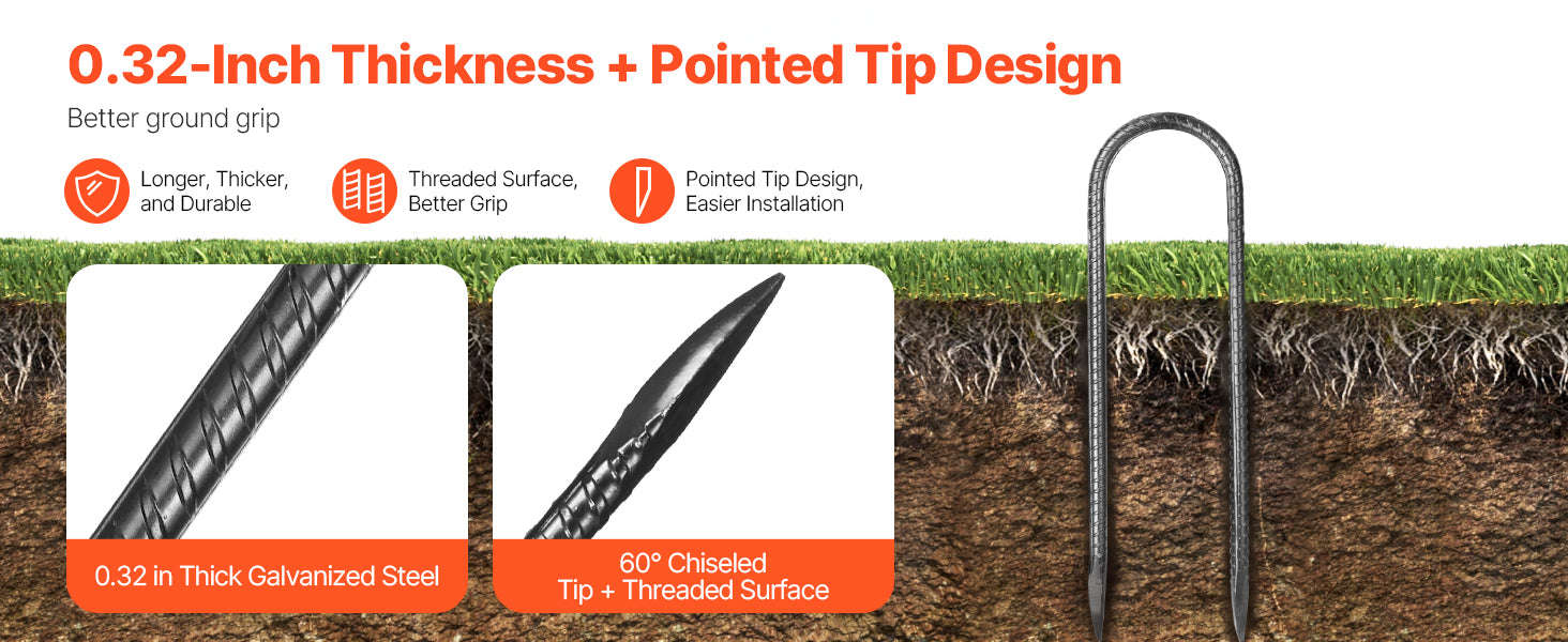 SucceBuy Rebar Stakes Galvanized Steel Ground Anchors with Chisel Point End & Rust-Resistant Coating for Gardening Support Fence-I 16in 16pcs / United States