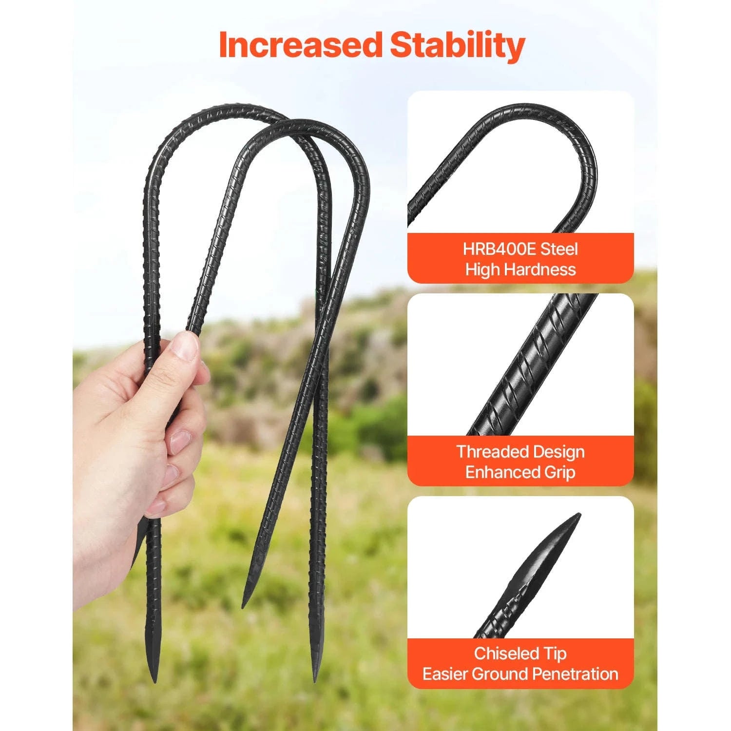 SucceBuy Rebar Stakes Galvanized Steel Ground Anchors with Chisel Point End & Rust-Resistant Coating for Gardening Support Fence-I 16in 16pcs / United States