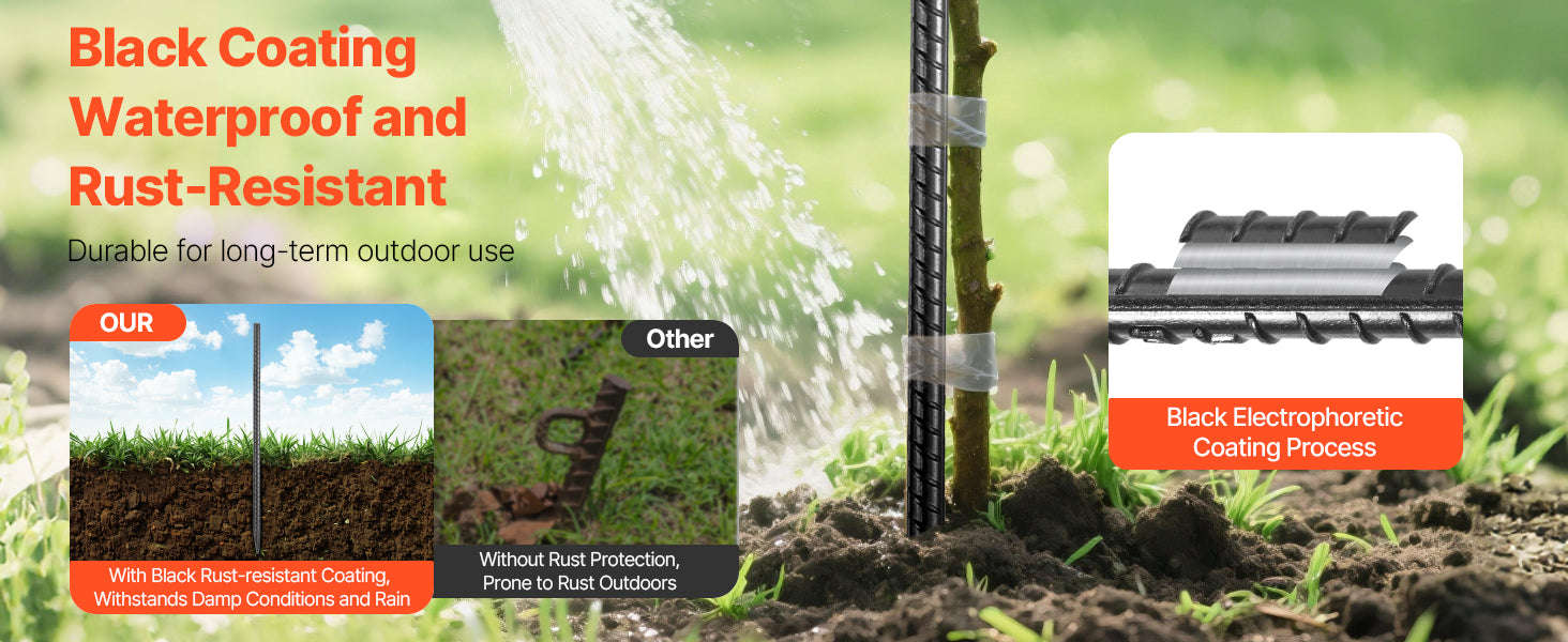 SucceBuy Rebar Stakes Galvanized Steel Ground Anchors with Chisel Point End & Rust-Resistant Coating for Gardening Support Fence-I 16in 16pcs / United States