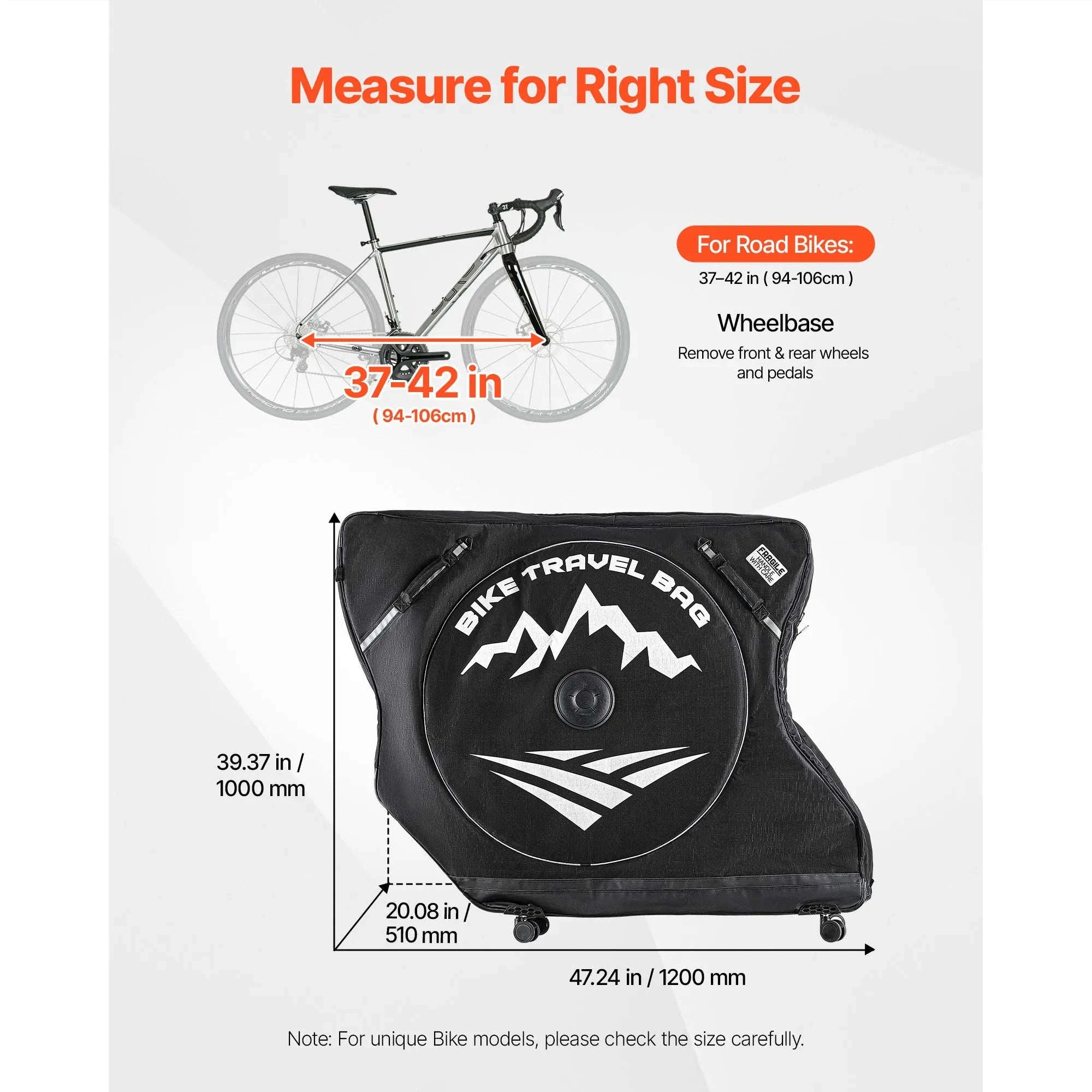 SucceBuy Road Bike Travel Bag Bicycle Storage Carry with TSA Lock & Dual Zipper fit Wheelbase 37-42in Bicycle Case for Outdoor-Black / United States