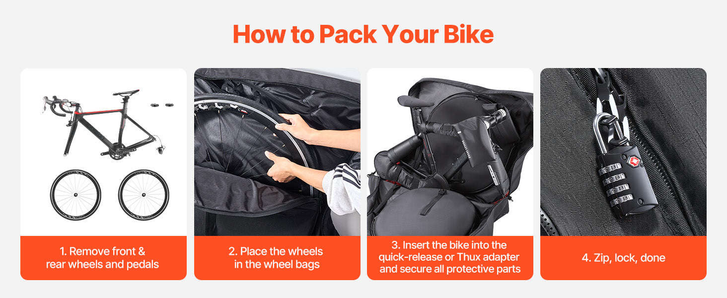SucceBuy Road Bike Travel Bag Bicycle Storage Carry with TSA Lock & Dual Zipper fit Wheelbase 37-42in Bicycle Case for Outdoor-Black / United States