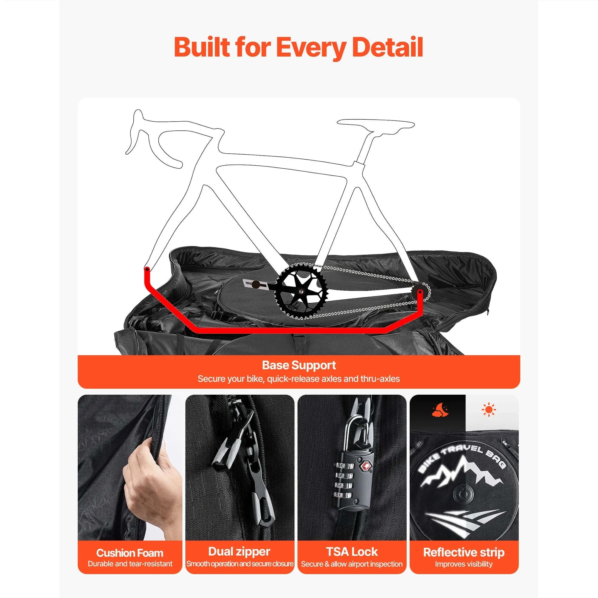 SucceBuy Road Bike Travel Bag Bicycle Storage Carry with TSA Lock & Dual Zipper fit Wheelbase 37-42in Bicycle Case for Outdoor-Black / United States