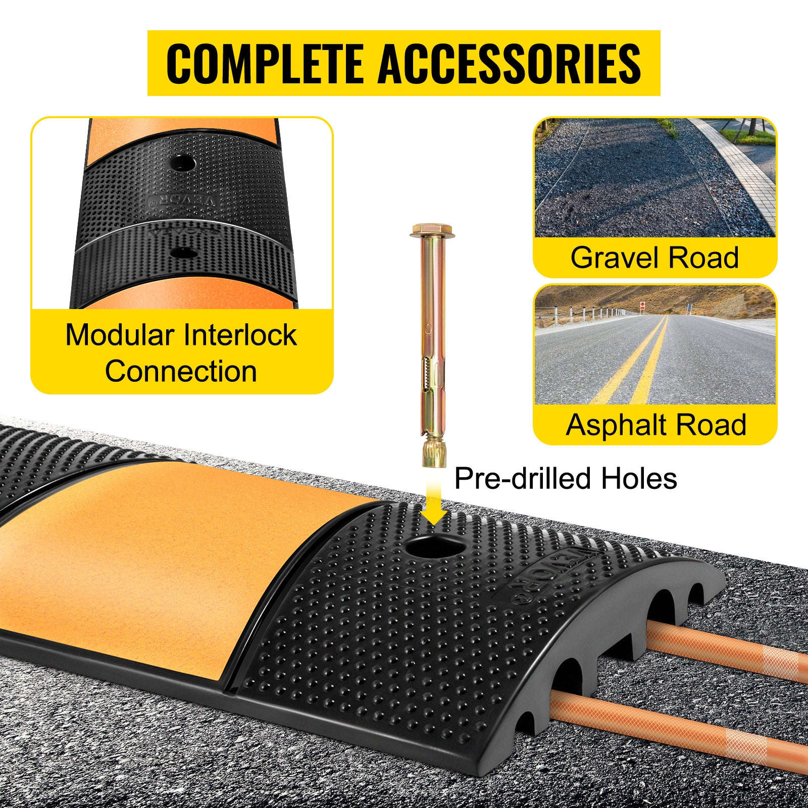 SucceBuy Rubber Speed Bump 2 Channel Speed Bump Hump 72.8x12.2x2.2 Garage Cable Ramp for Asphalt Concrete Gravel Driveway-6 FT-1 PCs / Poland
