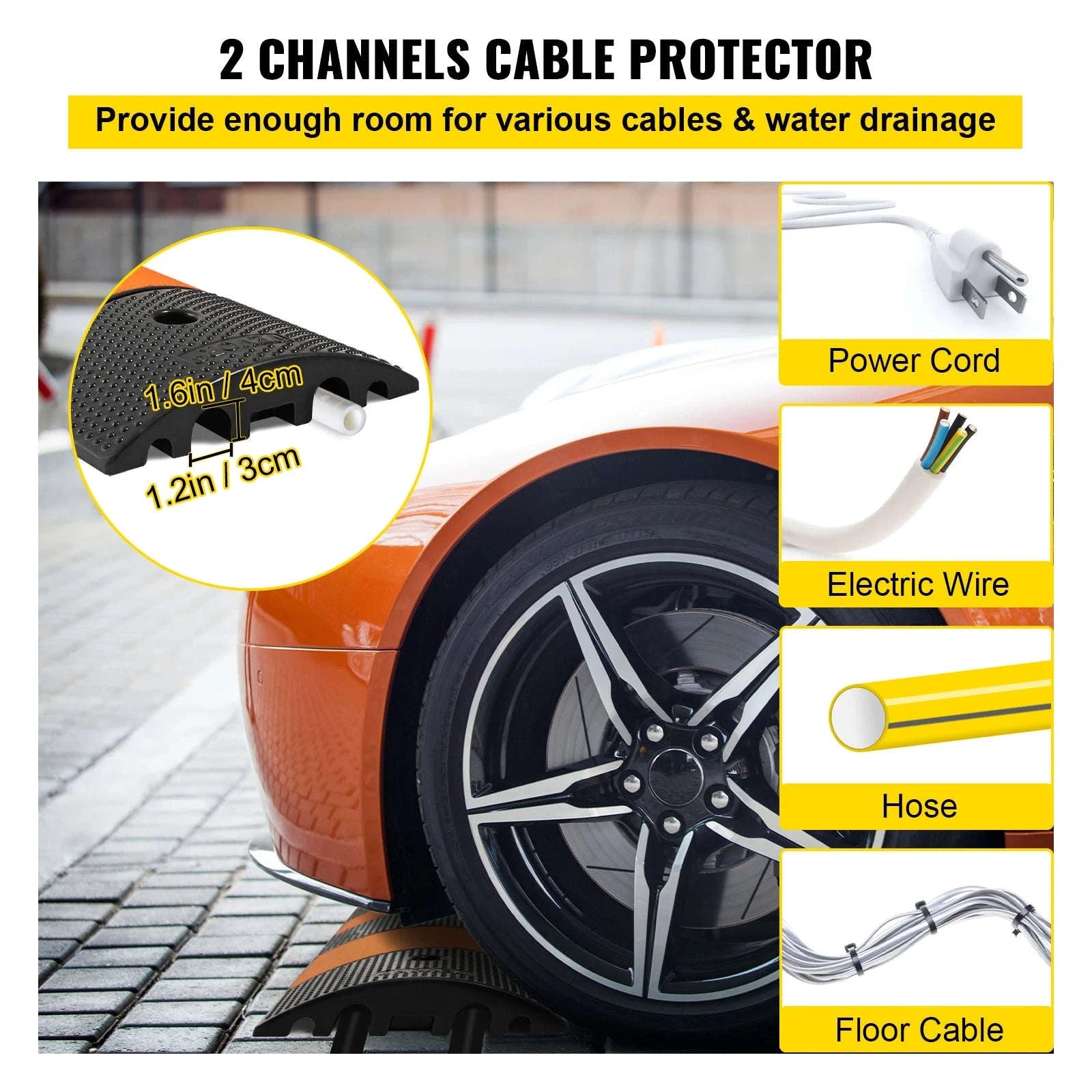 SucceBuy Rubber Speed Bump 2 Channel Speed Bump Hump 72.8x12.2x2.2 Garage Cable Ramp for Asphalt Concrete Gravel Driveway-6 FT-1 PCs / Poland