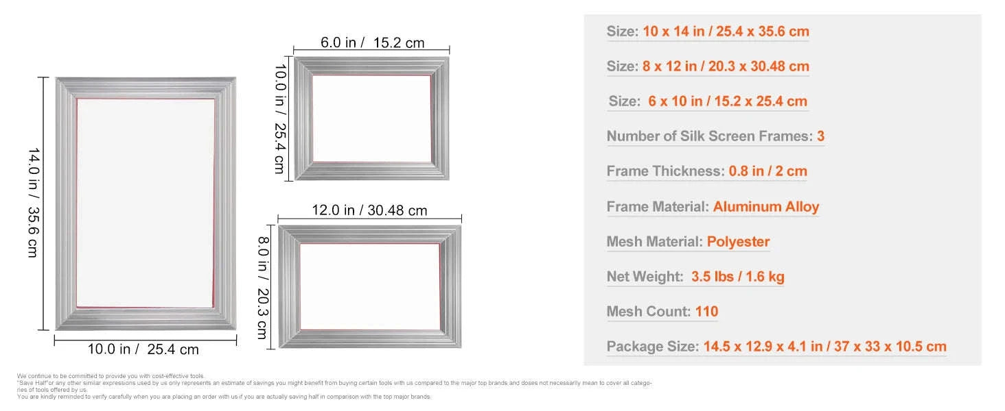 SucceBuy Screen Printing Kit with Aluminum Frames and Mesh-3 Different Pieces / Poland