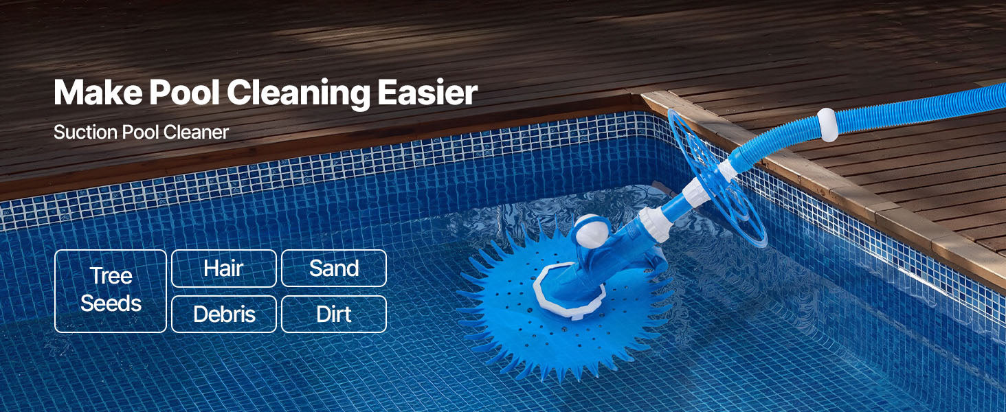 Automatic Suction Pool Cleaner with 12 Hoses for Pools Up to 20 x 35 ft