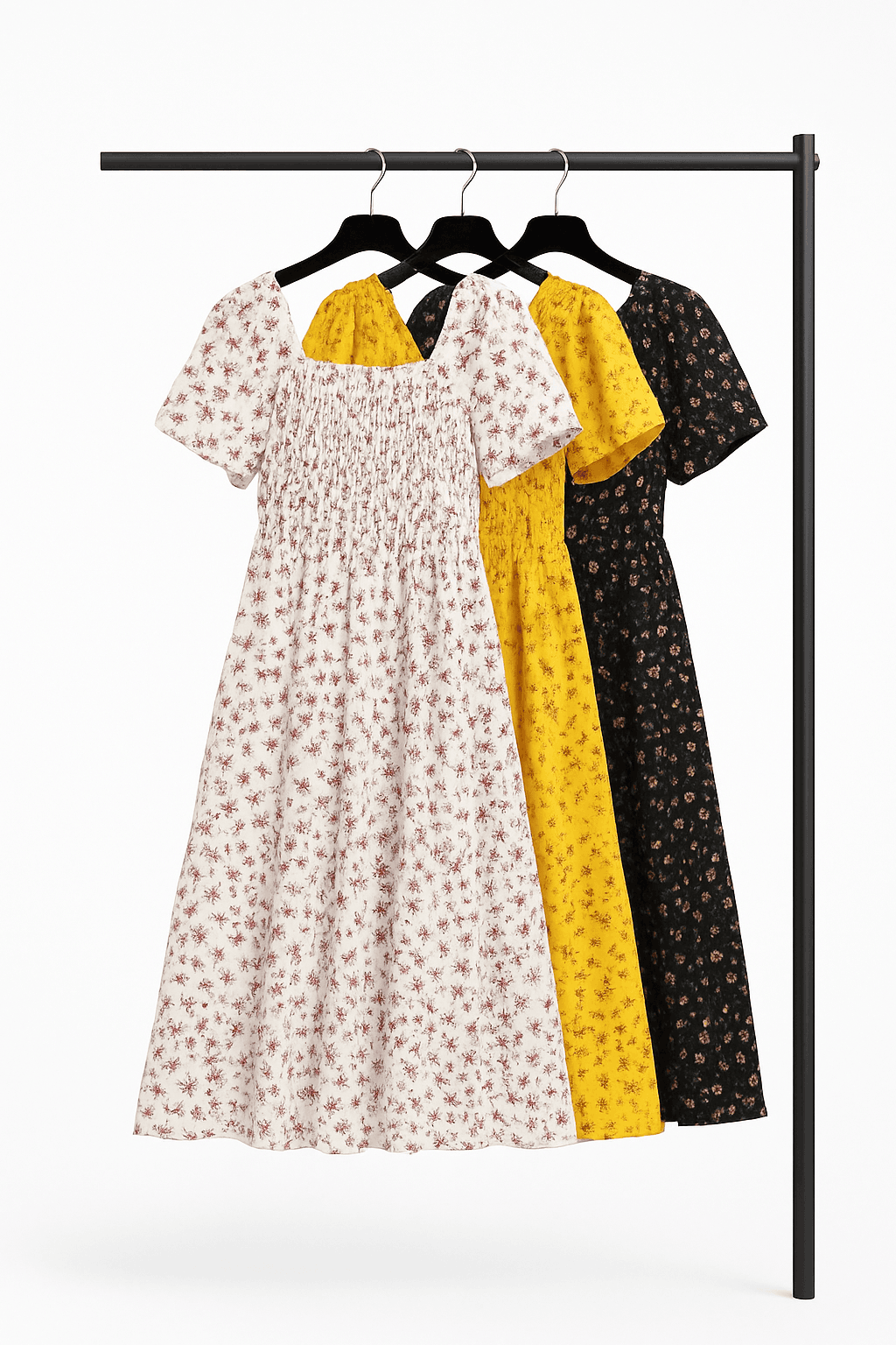 Summer Chiffon Midi Dress for Women with Elastic Waist-Yellow / One Size