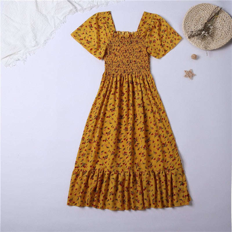 Summer Chiffon Midi Dress for Women-Yellow / One Size
