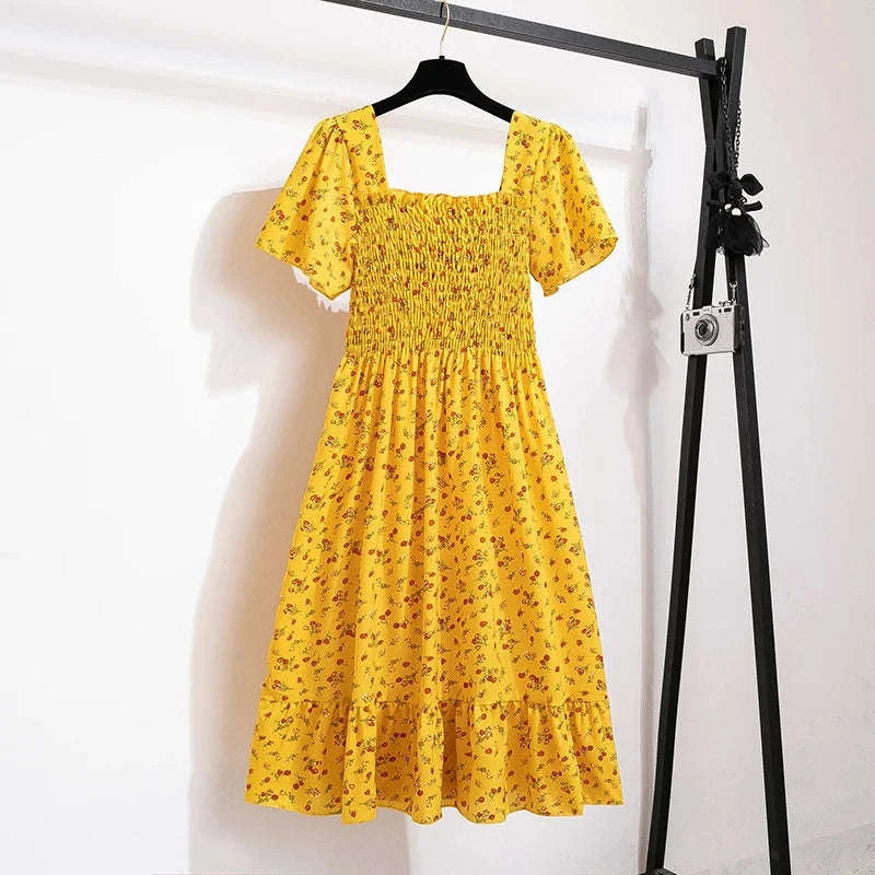 Summer Chiffon Midi Dress for Women-Yellow / One Size