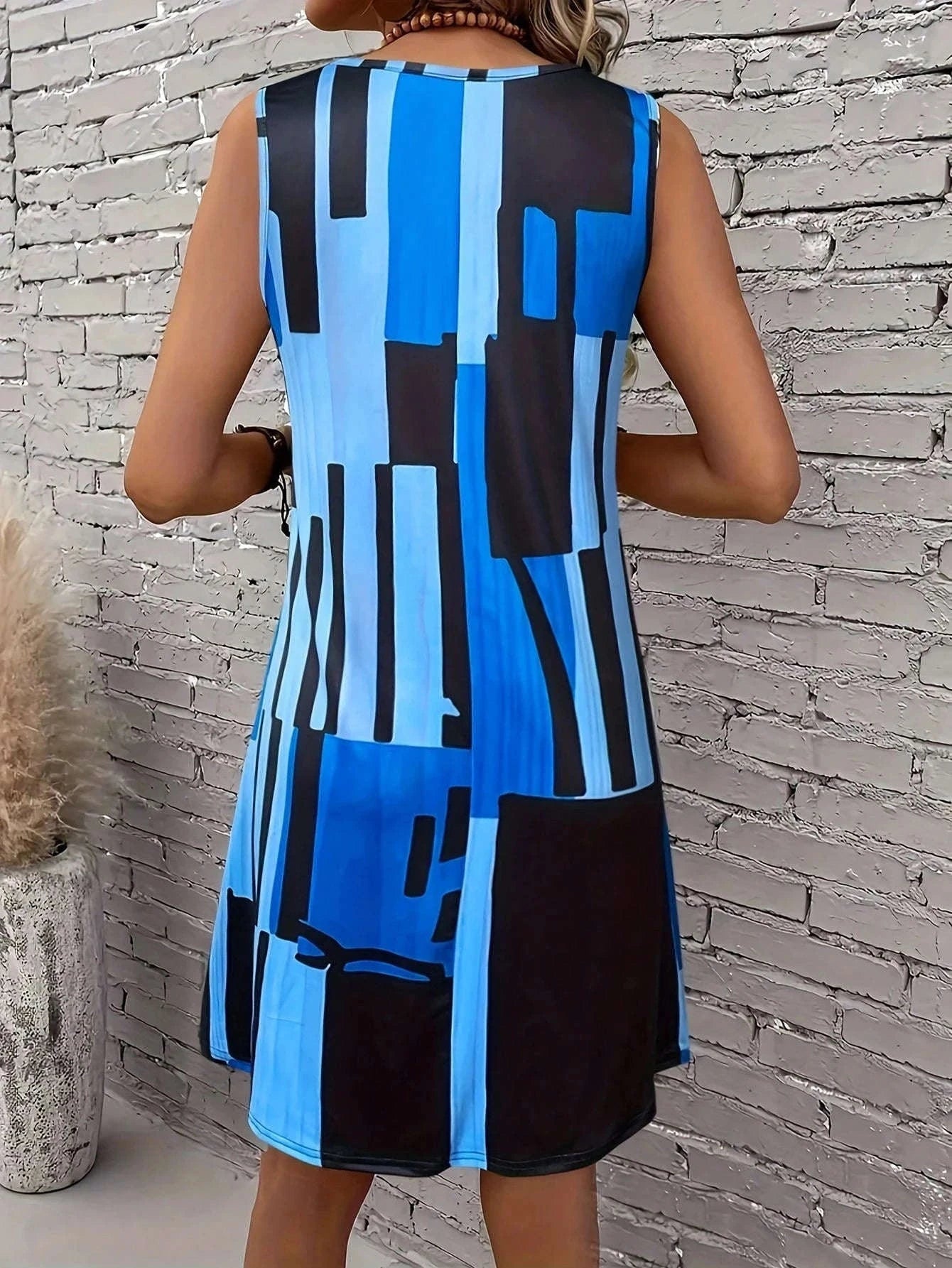 Summer Geometric Pattern Sleeveless Dress for Women-FM 6162 / S