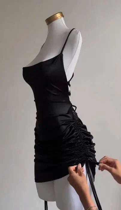 Summer Lace-Up Halter Bodycon Dress-S / black