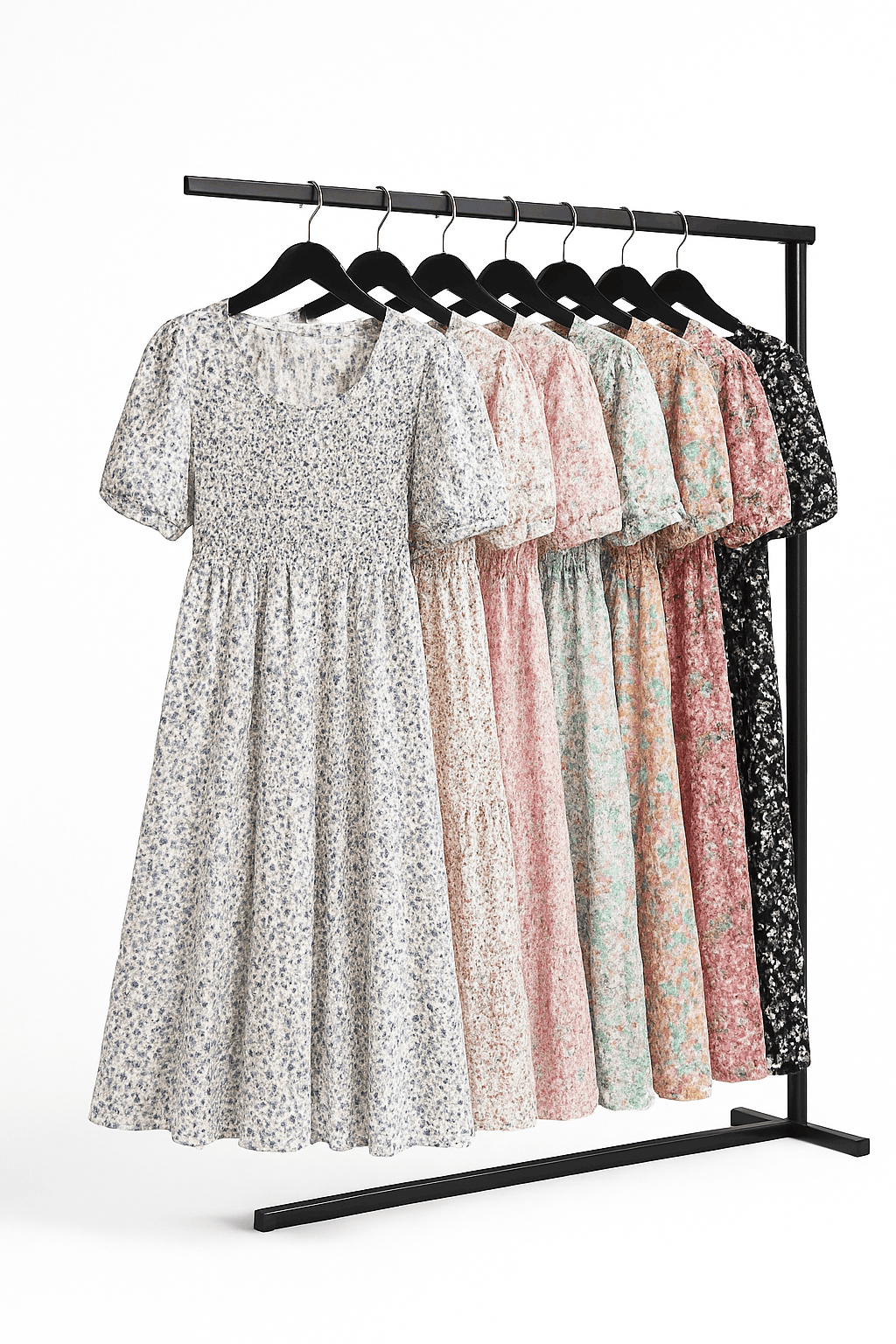 Summer Pleated Chiffon Midi Dress with Flattering A-Line Flow-oufen / One Size