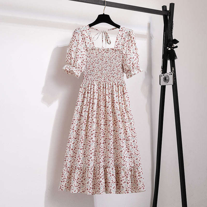 Summer Pleated Chiffon Midi Dress with Flattering A-Line Flow-oufen / One Size