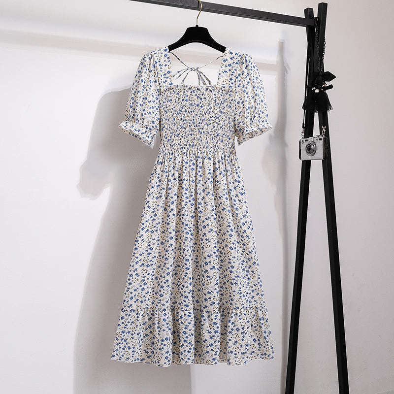 Summer Pleated Chiffon Midi Dress with Flattering A-Line Flow-oufen / One Size