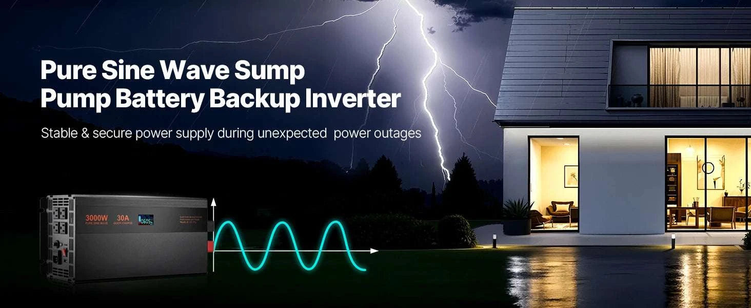 Sump Pump Battery Backup System 1500W / 3000W Auto Switch-3000W / United States