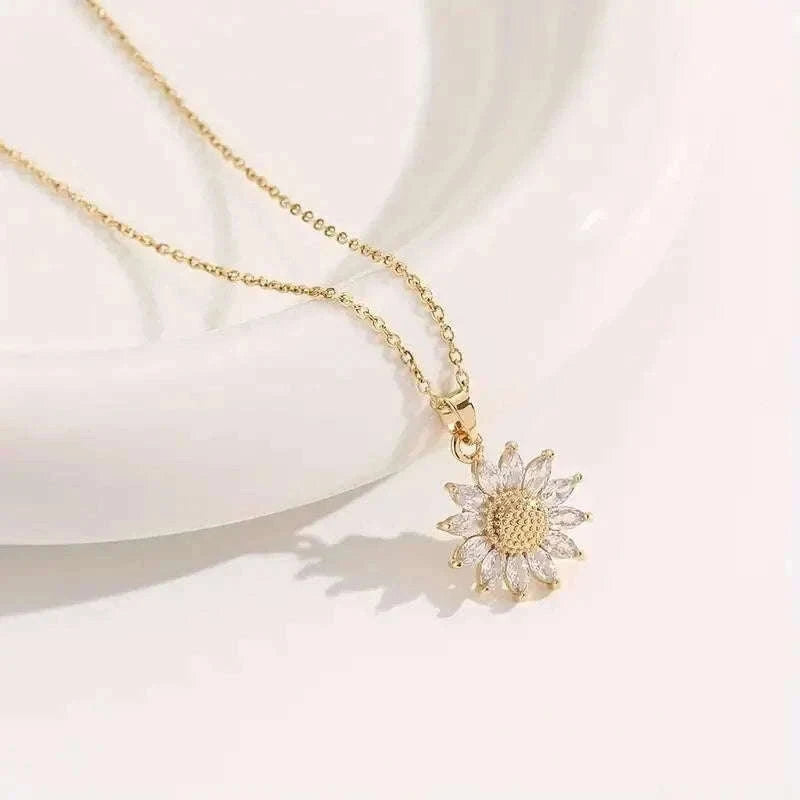 Sunflower Necklace Pendant with Hidden I Love You Message-1set