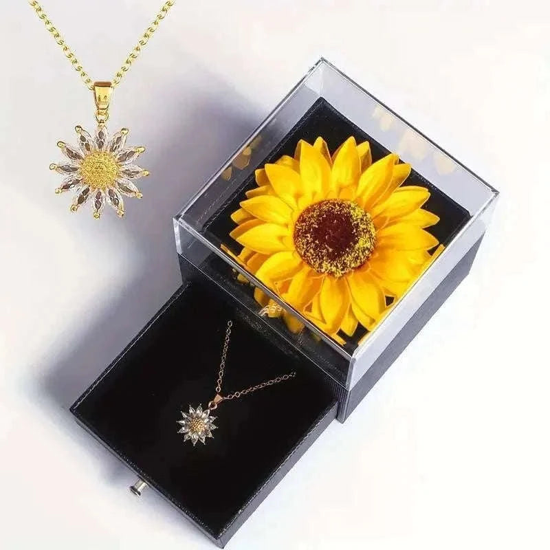 Sunflower Necklace Pendant with Hidden I Love You Message-1set