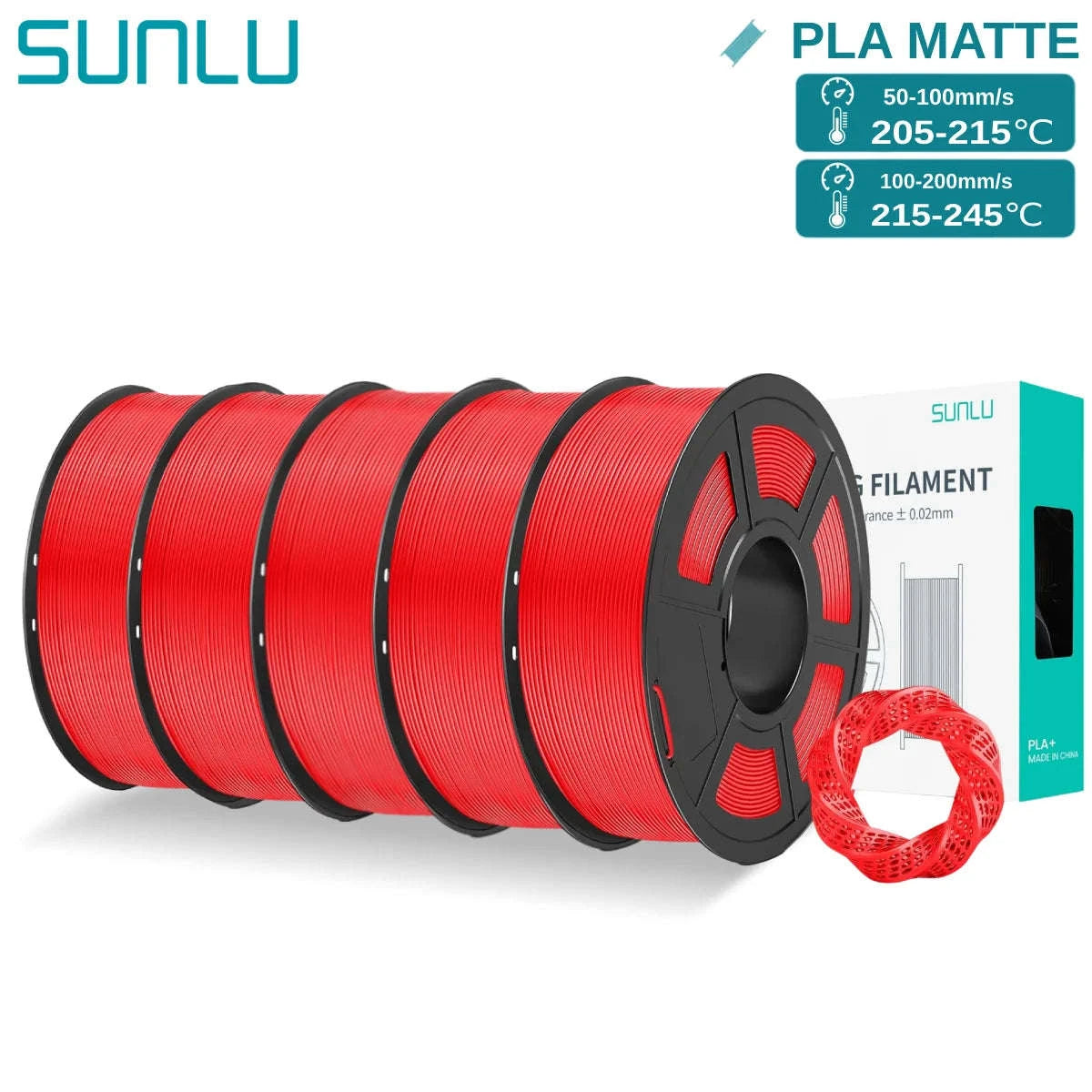 SUNLU PLAmatte 1.75mm 3D Filament – Matte Finish & Precision Printing-5 Red / GERMANY