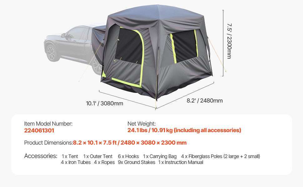 SUV Camping Tent with Awning – Waterproof Double Layer for 5–8-10x10ft / Poland