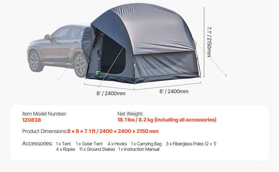 SUV Camping Tent with Awning – Waterproof Double Layer for 5–8-10x10ft / Poland