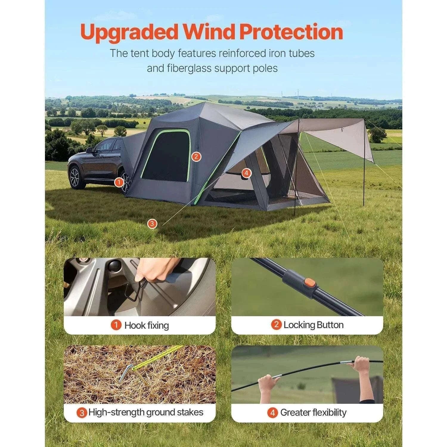 SUV Camping Tent with Awning – Waterproof Double Layer for 5–8-10x10ft / Poland