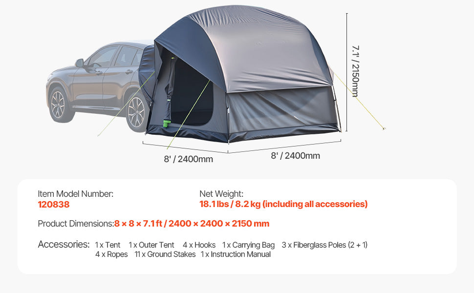 SUV Camping Tent with Awning – Waterproof Double Layer for 5–8