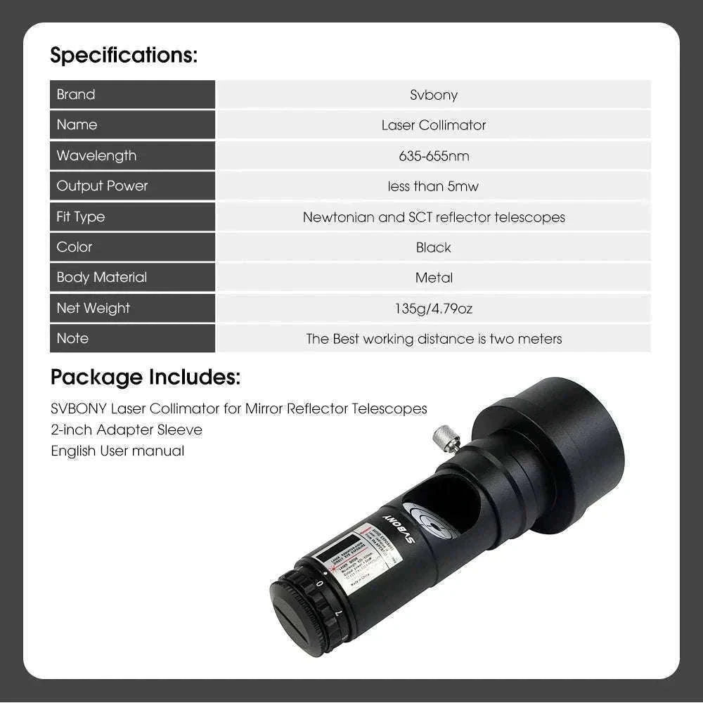 SVBONY Telescope Collimator with 2" Adapter for Newtonian Reflectors-Red Laser Collimator