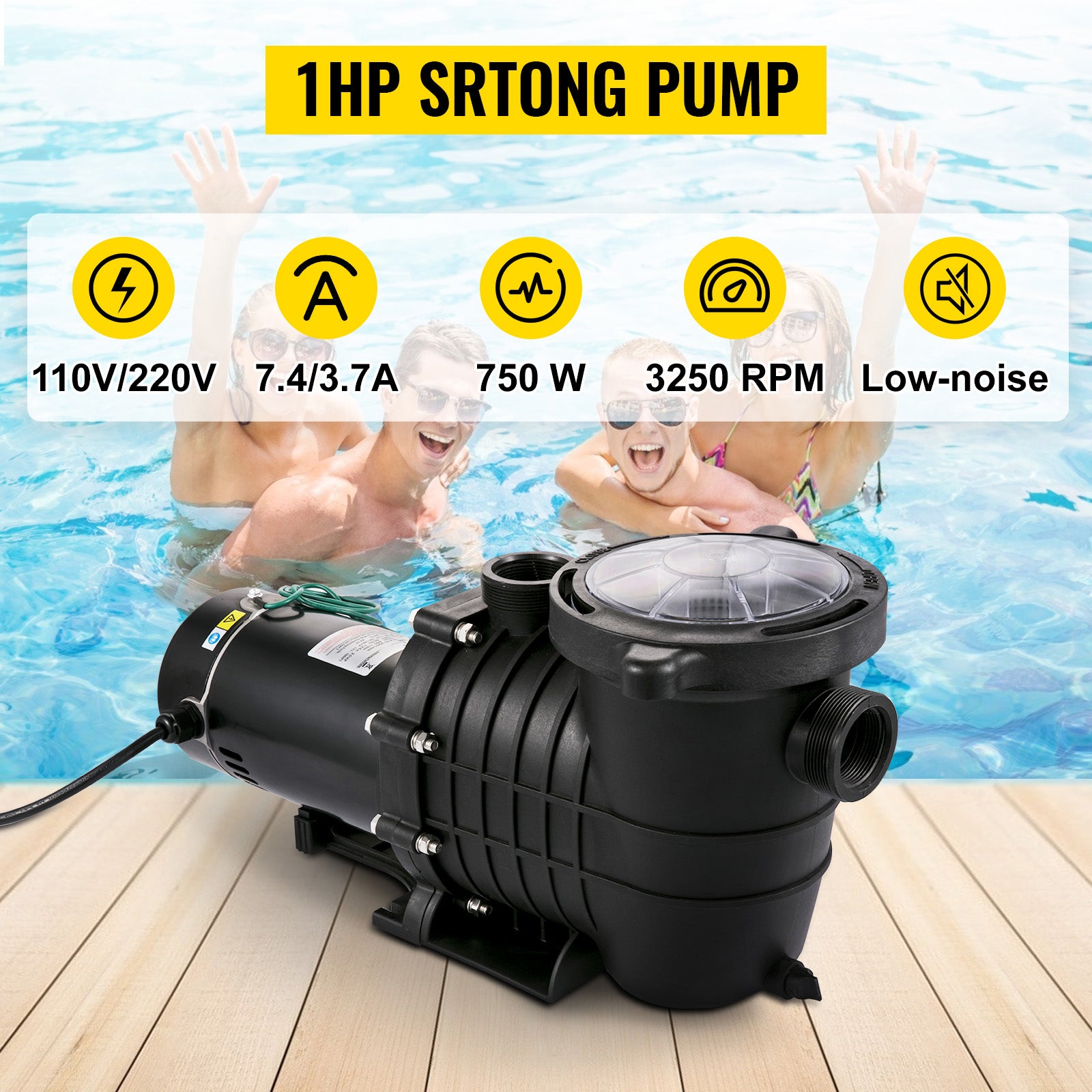 SucceBuy Swimming Pool Pump 110V/220V 5544GPH Powerful Self-priming for In/Above Ground Pool Water Circulation Strainer Basket