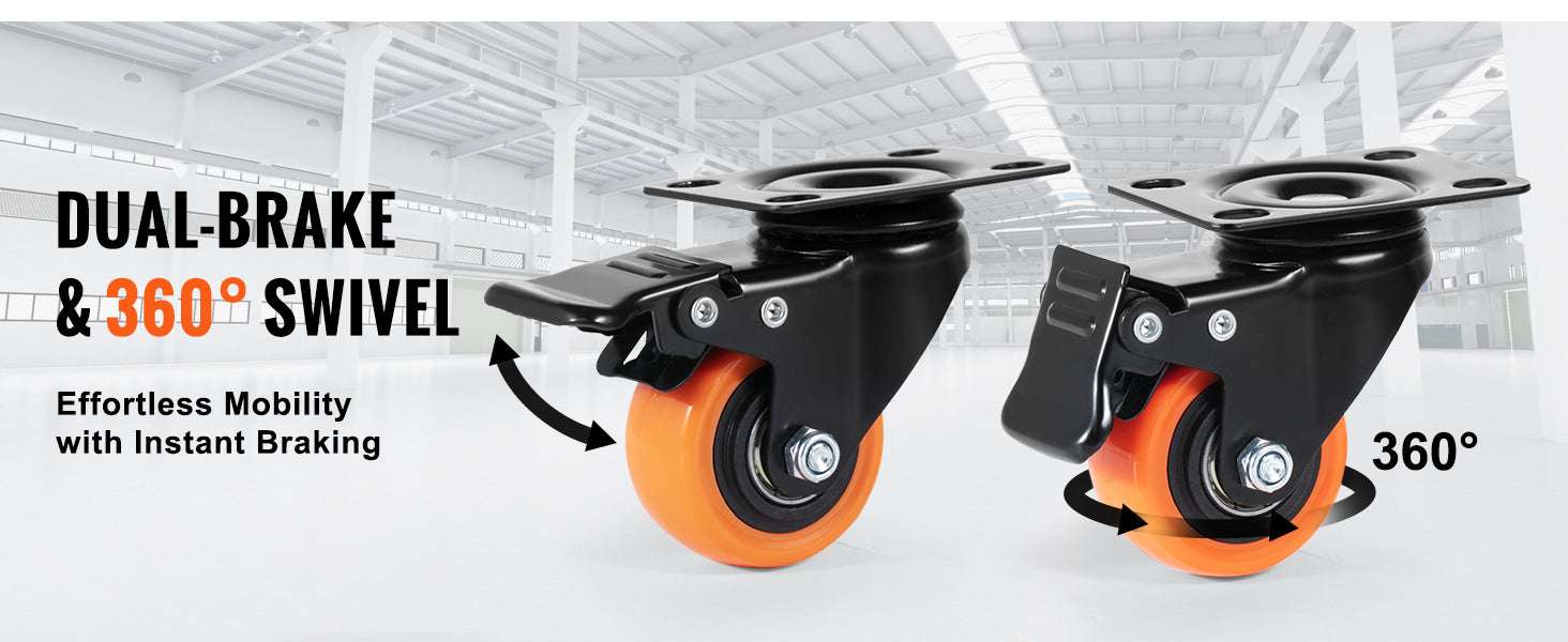 Swivel Plate Caster Wheels Set of 4 with Dual Lock Brakes-3 in / CZECH REPUBLIC