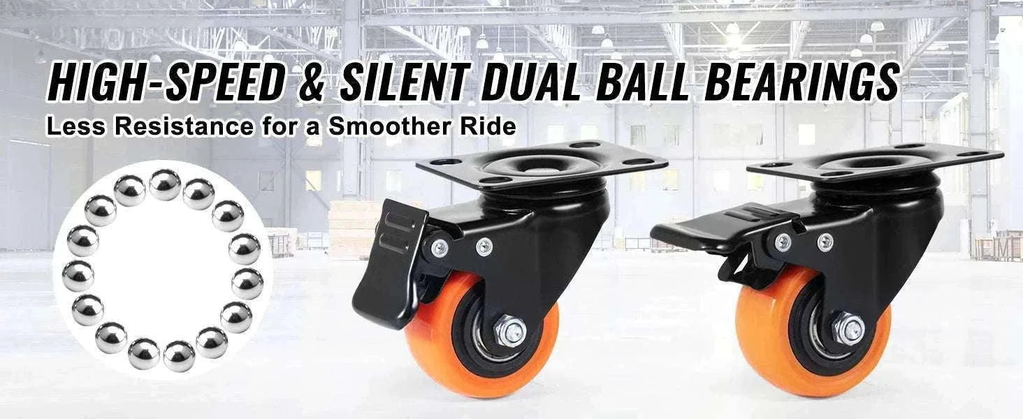 Swivel Plate Caster Wheels Set of 4 with Dual Lock Brakes-3 in / CZECH REPUBLIC