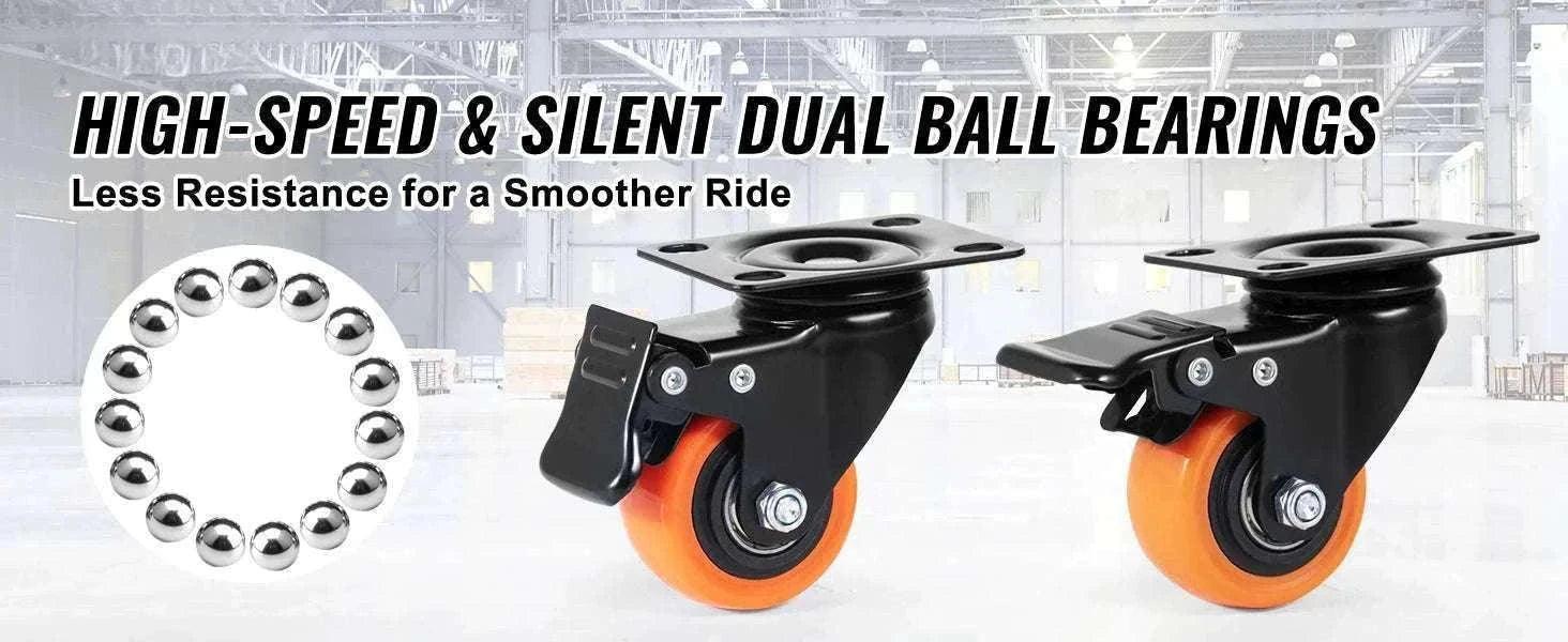 Swivel Plate Caster Wheels Set of 4 with Dual Lock Brakes-3 in / CZECH REPUBLIC