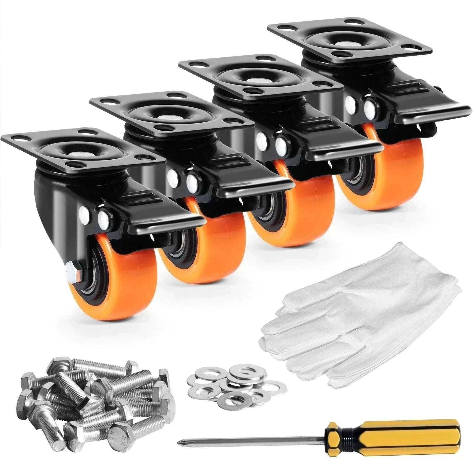 Swivel Plate Caster Wheels Set of 4 with Dual Lock Brakes-3 in / CZECH REPUBLIC