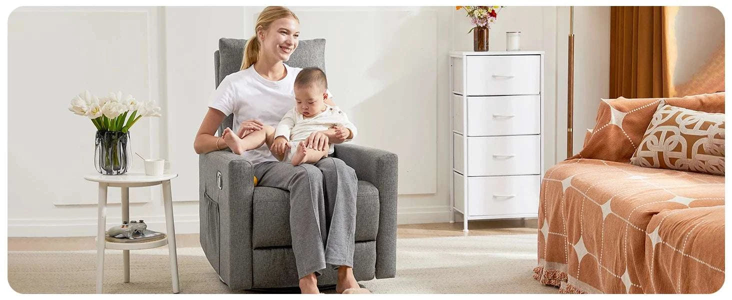 Swivel Rocker Recliner Chair with Large Footrest and Deep Seat-Brown / One Seat / United States