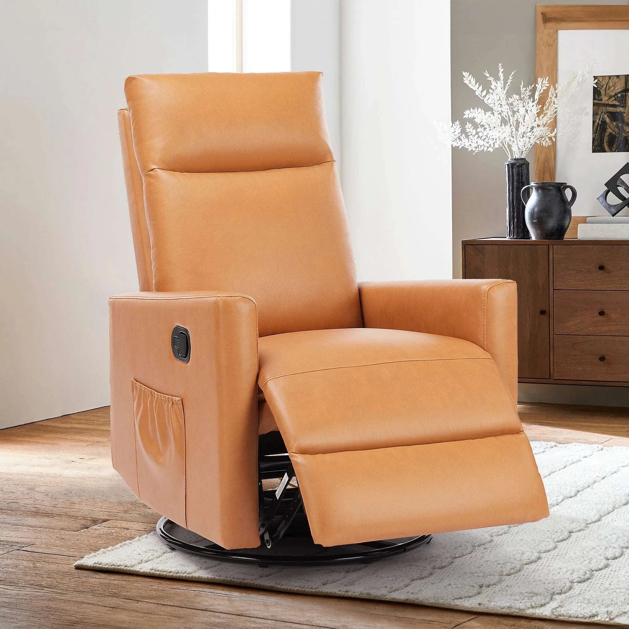 Swivel Rocker Recliner Chair with Large Footrest and Deep Seat-Brown / One Seat / United States
