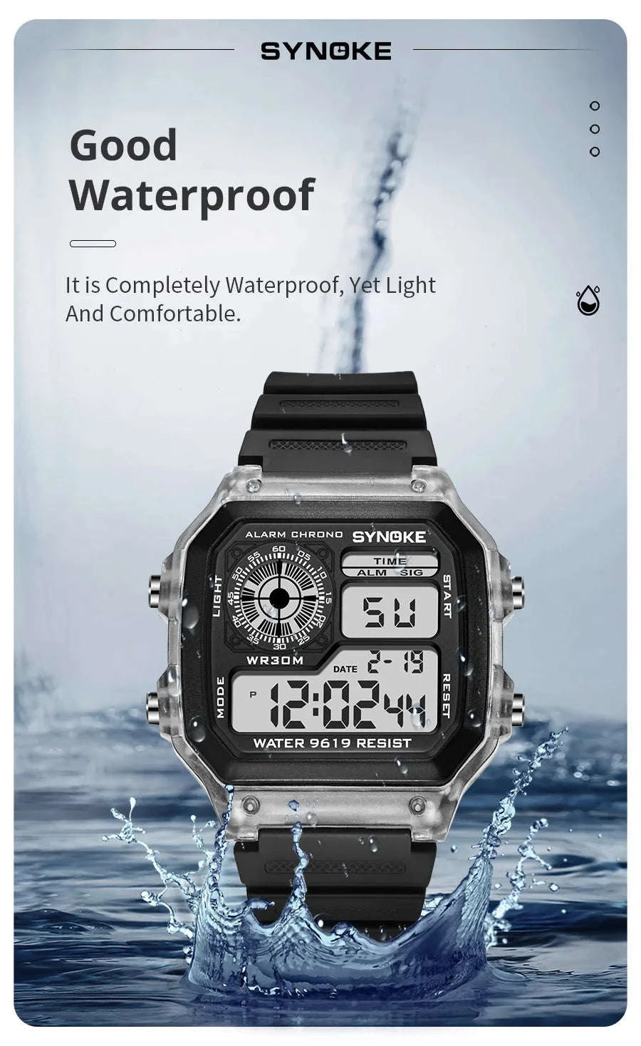 SYNOKE Digital Sports Watch with Multifunction Luminous Display-Grey