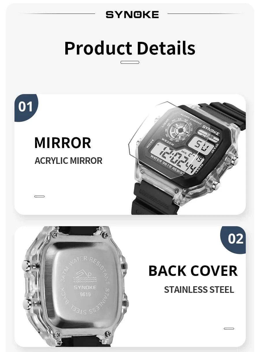 SYNOKE Digital Sports Watch with Multifunction Luminous Display-Grey