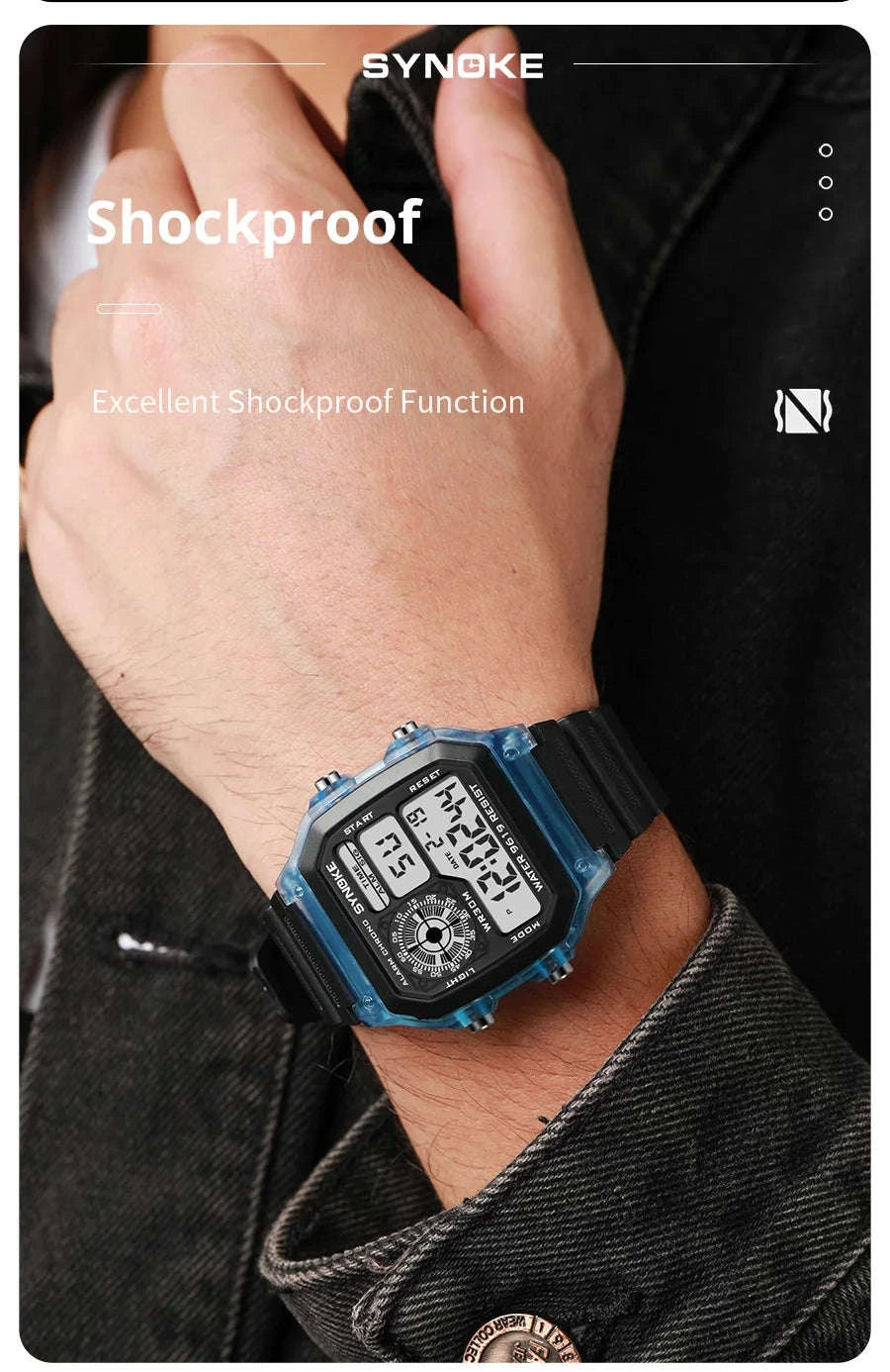 SYNOKE Digital Sports Watch with Multifunction Luminous Display-Grey