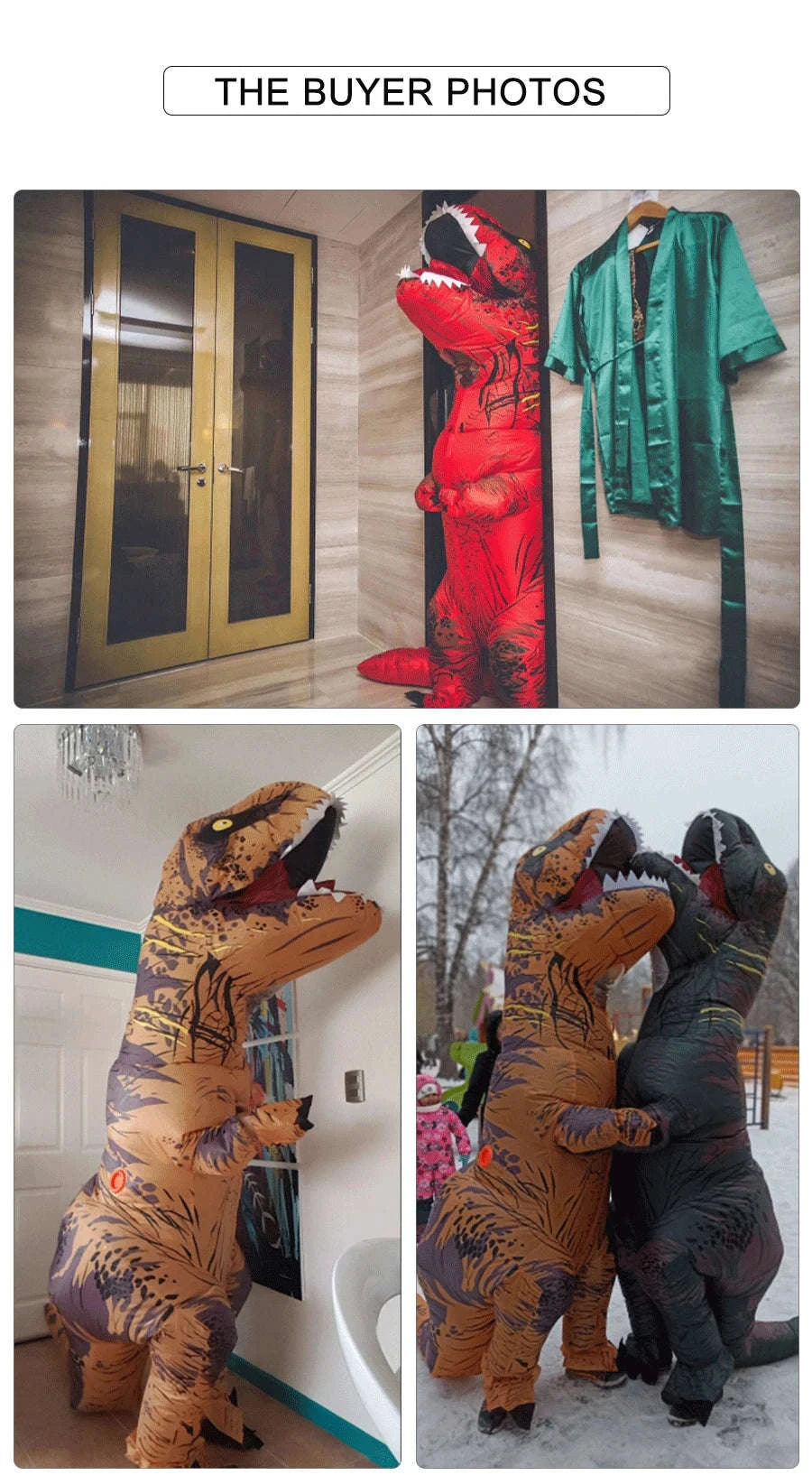 T‑Rex Inflatable Dinosaur Costume for Kids and Adults-Brown / Fit Height 150-200cm / T-REX