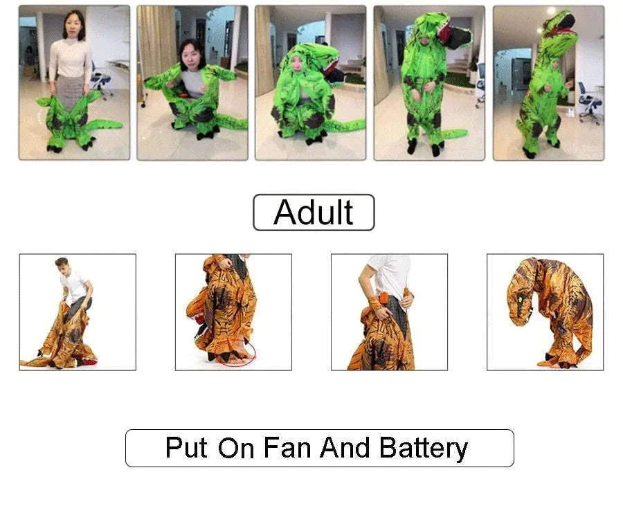 T-Rex Inflatable Dinosaur Costume for Kids and Adults-Brown / Fit Height 150-200cm / T-REX