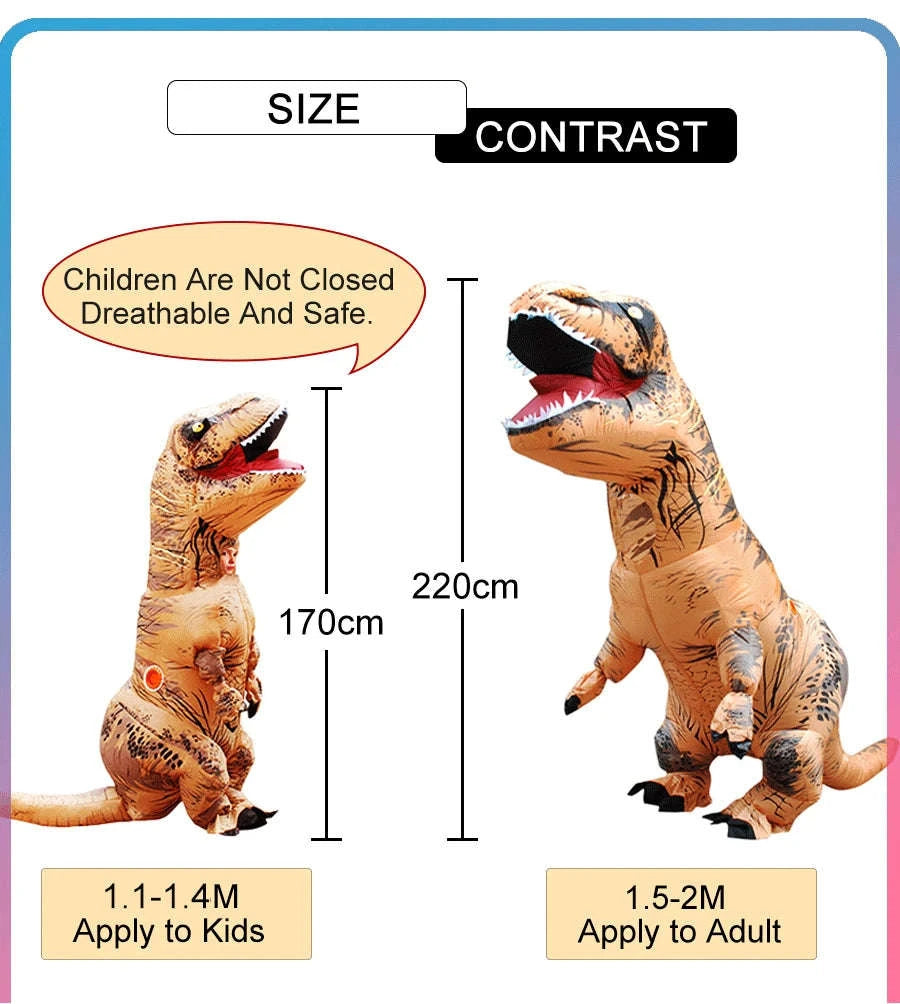 T‑Rex Inflatable Dinosaur Costume for Kids and Adults-Brown / Fit Height 150-200cm / T-REX