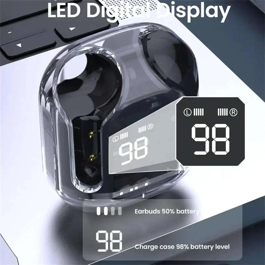 T2 Transparent Bluetooth Earphones with HIFI LED Display-Green