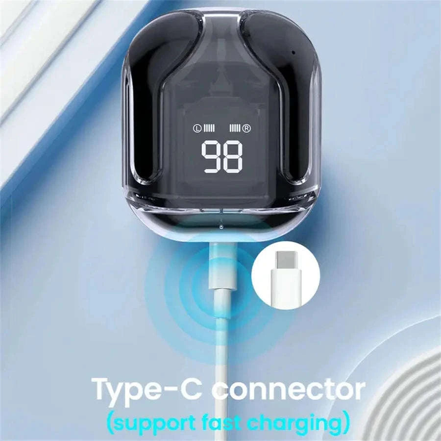 T2 Transparent Bluetooth Earphones with HIFI LED Display-Green