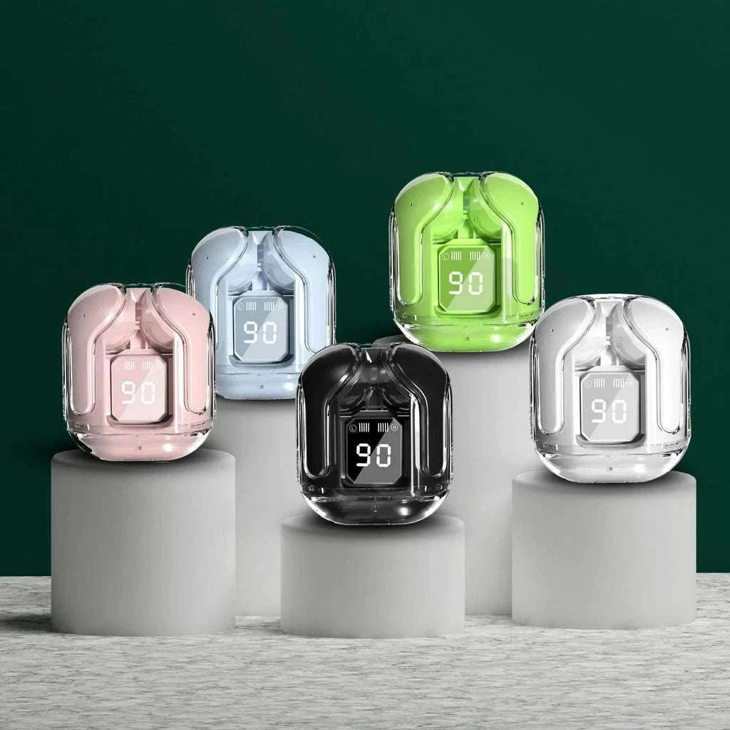 T2 Transparent Bluetooth Earphones with HIFI LED Display-Green