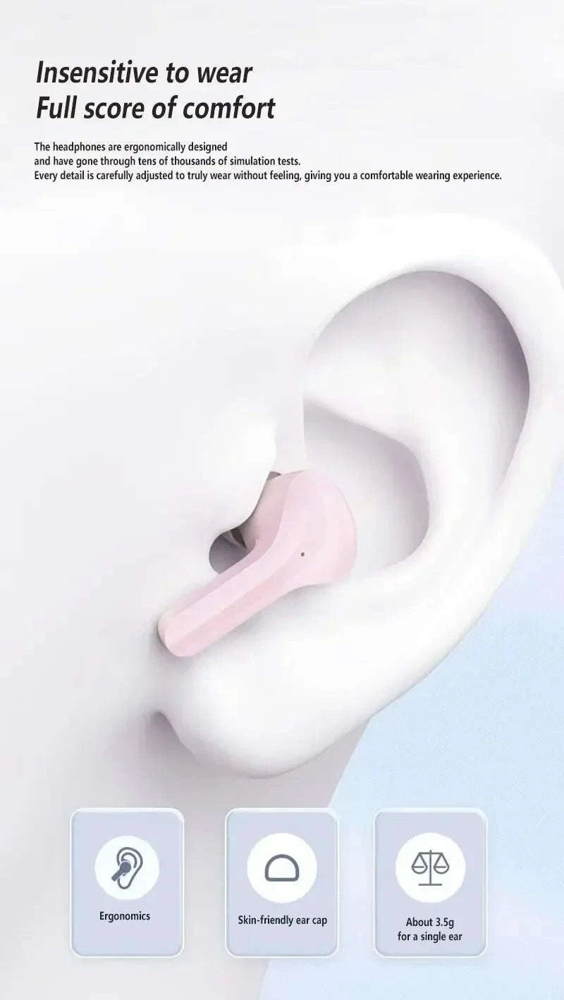 T2 Wireless Bluetooth Earphones with Transparent Design and LED Display-Pink