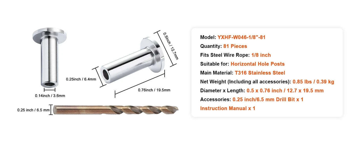 T316 Stainless Steel Protector Sleeves for 1/8 Inch Cable Railing-101JHX76 / france