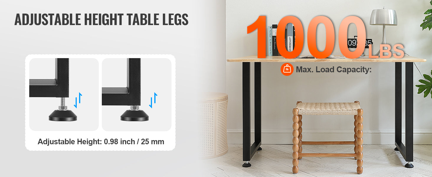 28" nastavljive jeklene noge za mizo – močna nosilnost 1000 lb