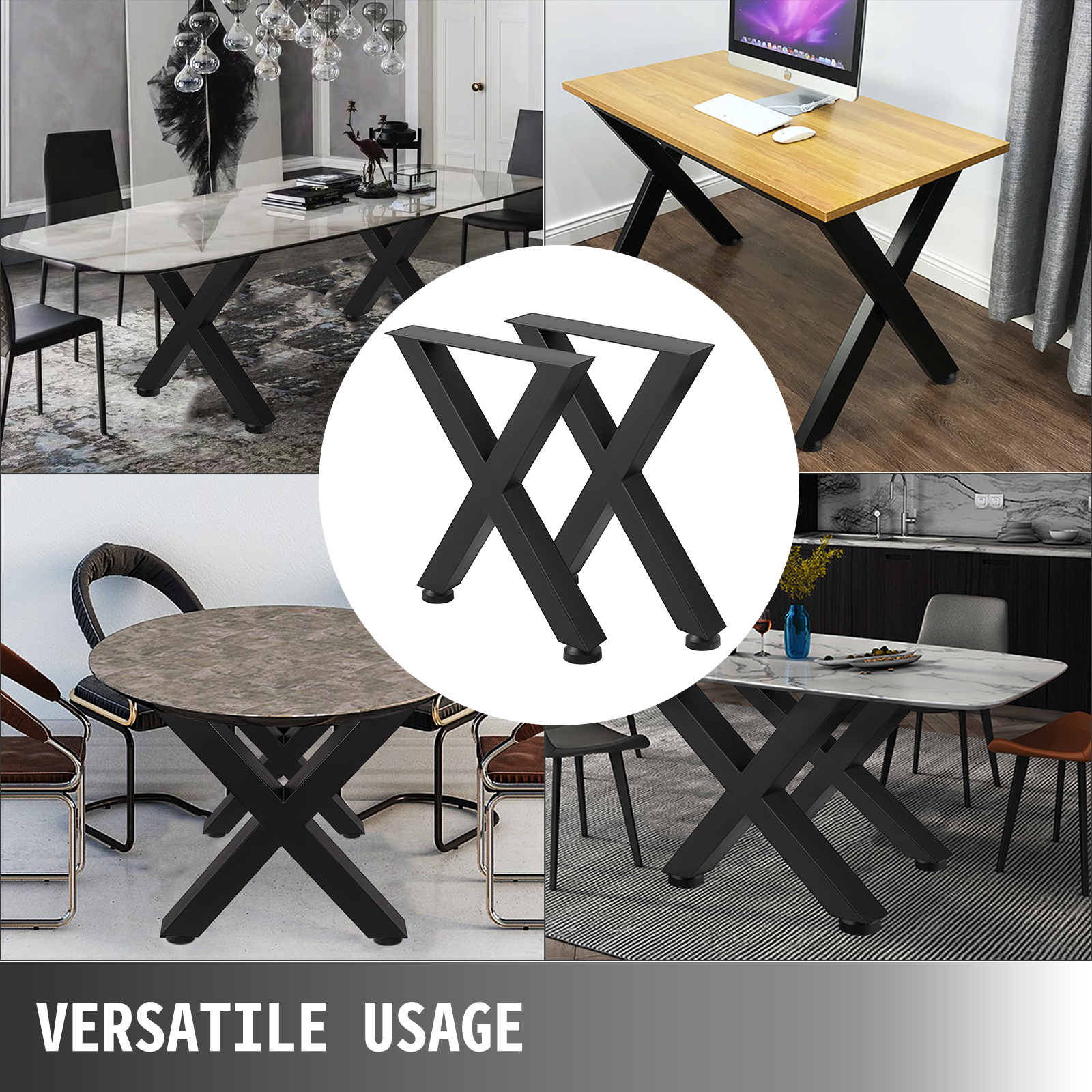 SucceBuy 2PCSMetal Table Legs Steel 2204LBS/1000KG Load  X-Shape with Pre-Drilled Holes for Home Use Commercial Bar Hotel Office