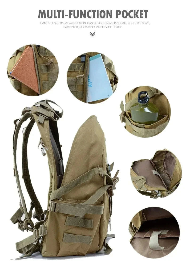 Tactical Backpack with Reflective Strips and 20-35L Storage-Khaki / United Kingdom